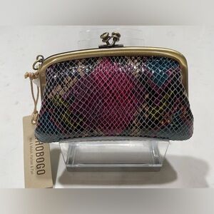 HOBO Snakeskin Mosaic Print Clasp Clutch Purse with Built-in keychain NWT